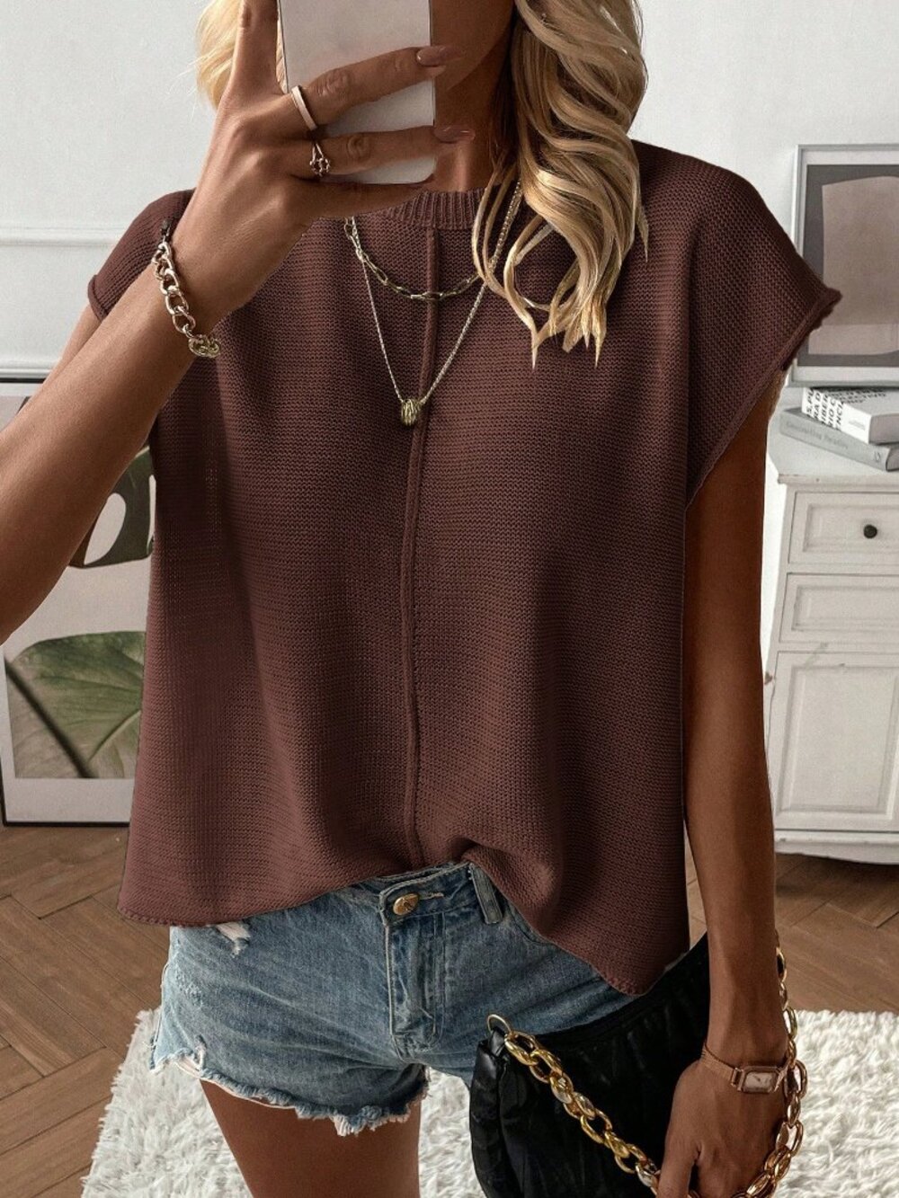 Brown Casual Women's Knit Vest